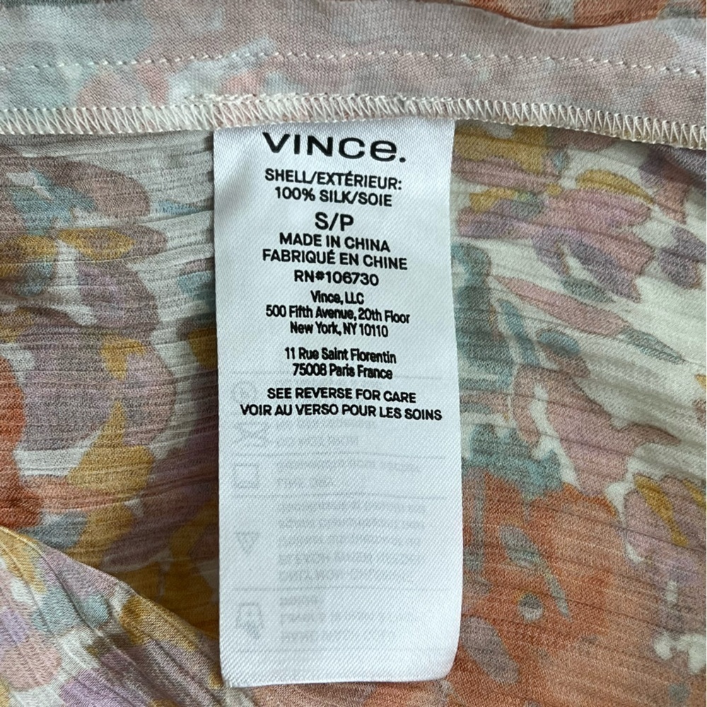 VINCE Silk Floral Print Long Sleeve Blouse Orange Fantasy Small - Picture 15 of 15